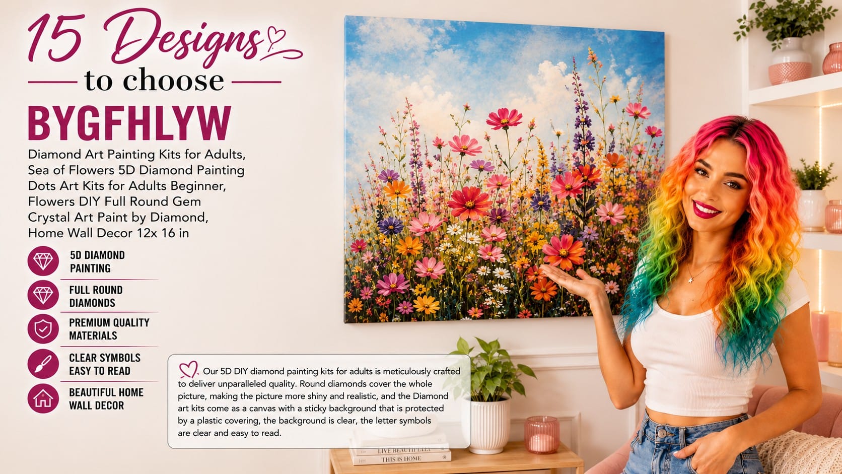 BYGFHLYW Sea of Flowers 5D diamond painting kit with sparkly drills and tray — BYGFHLYW diamond painting kit