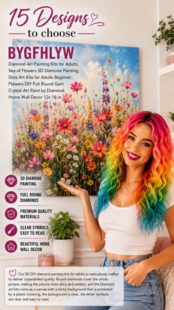 BYGFHLYW Sea of Flowers 5D diamond painting kit with sparkly drills and tray — BYGFHLYW diamond painting kit
