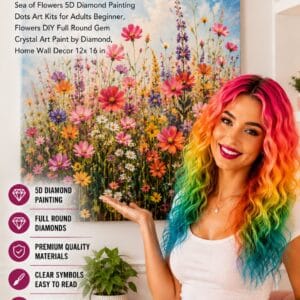 BYGFHLYW Sea of Flowers 5D full round drill diamond painting kit with floral design and tools