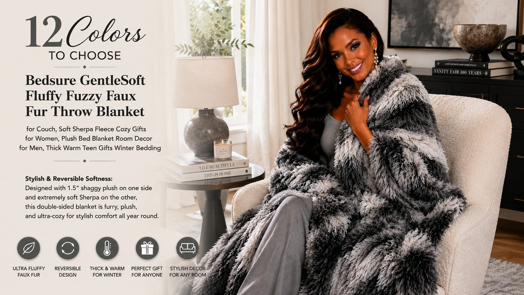 Sparkle Stacey best glam throw blankets — plush faux fur, luxe faux mink, and leopard statement throws — best glam throw blankets