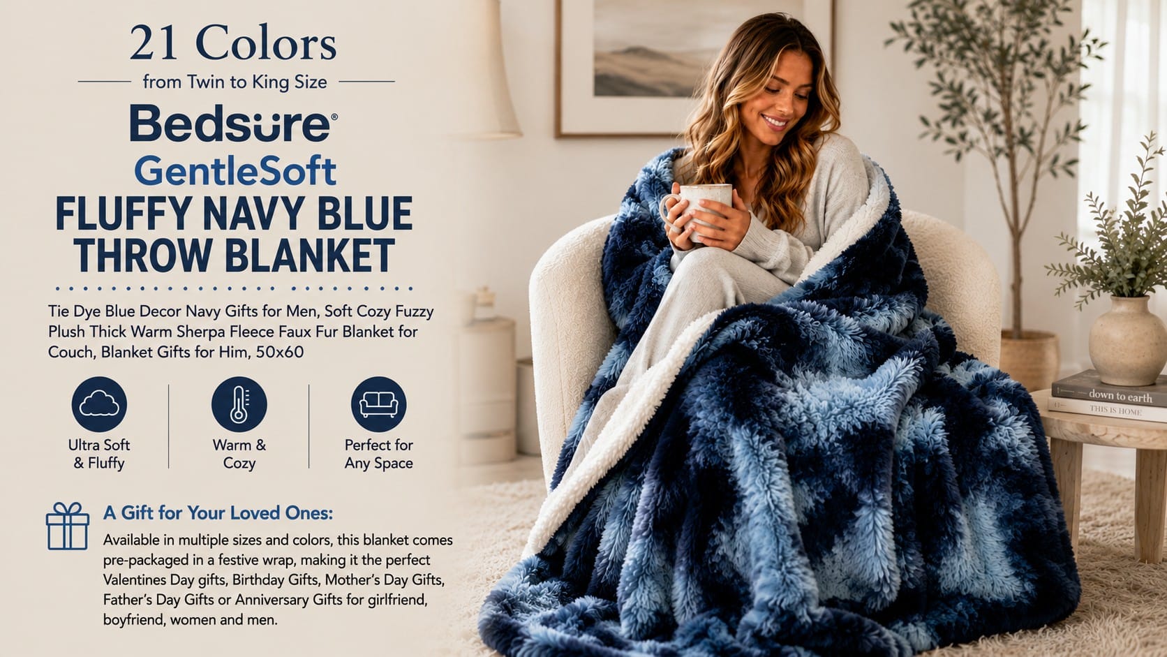 Bedsure faux fur reversible throw blanket in warm brown draped on a cozy fall couch — faux fur throw blanket
