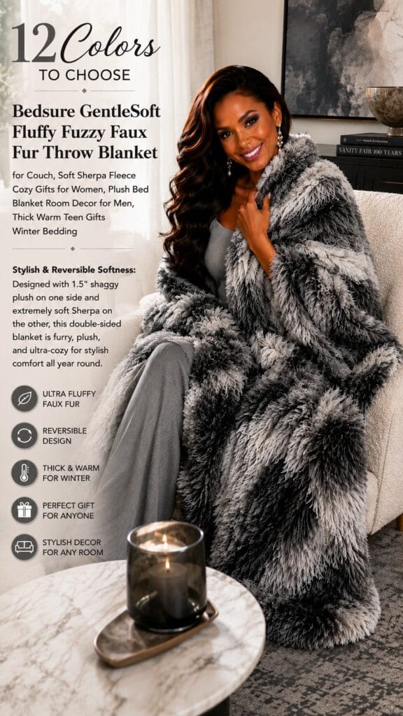 Bedsure GentleSoft faux fur throw blanket draped on a couch in a soft neutral tone — Bedsure GentleSoft throw