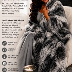 Bedsure GentleSoft reversible faux fur and Sherpa fleece throw blanket draped over a couch