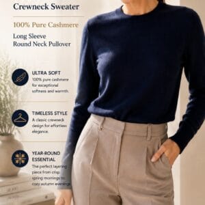 Cashmeren women's 100% pure cashmere crewneck pullover sweater with ribbed trims