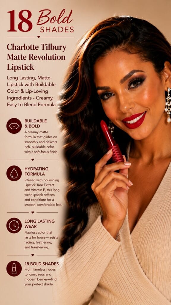 Charlotte Tilbury Matte Revolution: The Prestige Red Worth the Splurge Charlotte Tilbury Matte Revolution lipstick in classic red with the gold-and-nude bullet — Charlotte Tilbury Matte Revolution