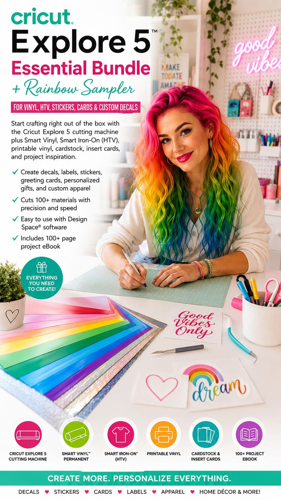 Cricut Explore 5 Essential Bundle + Rainbow Sampler Cricut Explore 5 Essential Bundle + Rainbow Sampler