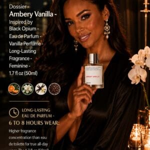 Dossier Ambery Vanilla eau de parfum in a 1.7 oz bottle with its gift box