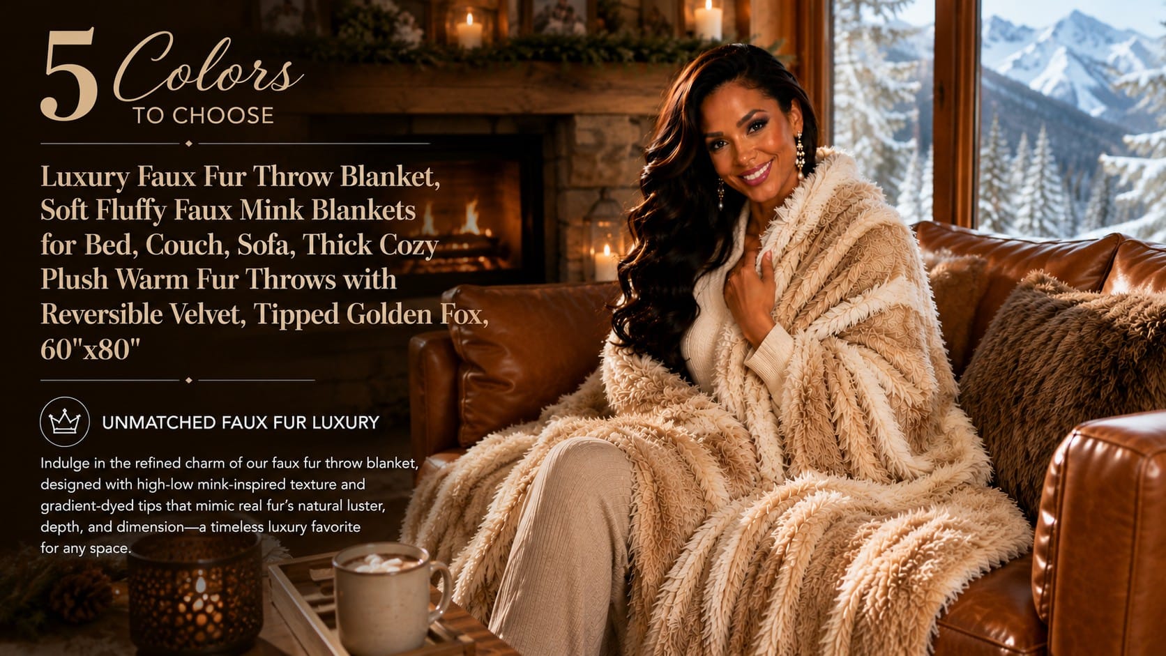 EVERGRACEHOME faux mink reversible throw blanket with tipped fur on a luxe couch — faux mink throw