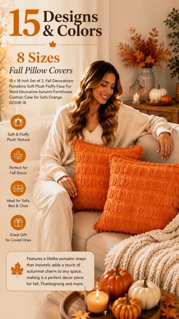 The GEEORY Thankful & Blessed Pumpkin Plaid Pillow Covers: The 4-Pack Thanksgiving Set GEEORY thankful and blessed pumpkin buffalo plaid pillow covers 4-pack on a cozy fall couch — thanksgiving pillow covers