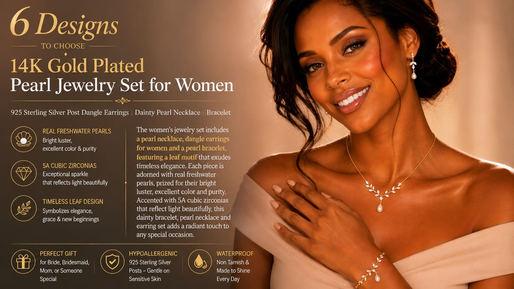 QYJ 4-piece crystal and pearl jewelry set with matched necklace, earrings, bracelet and ring — QYJ crystal pearl jewelry set