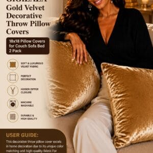 GIGIZAZA set of 2 gold velvet throw pillow covers styled on a sofa
