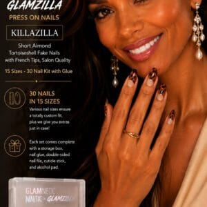 Glamnetic x GLAMZILLA KILLAZILLA short almond press-on nails with tortoiseshell French tips