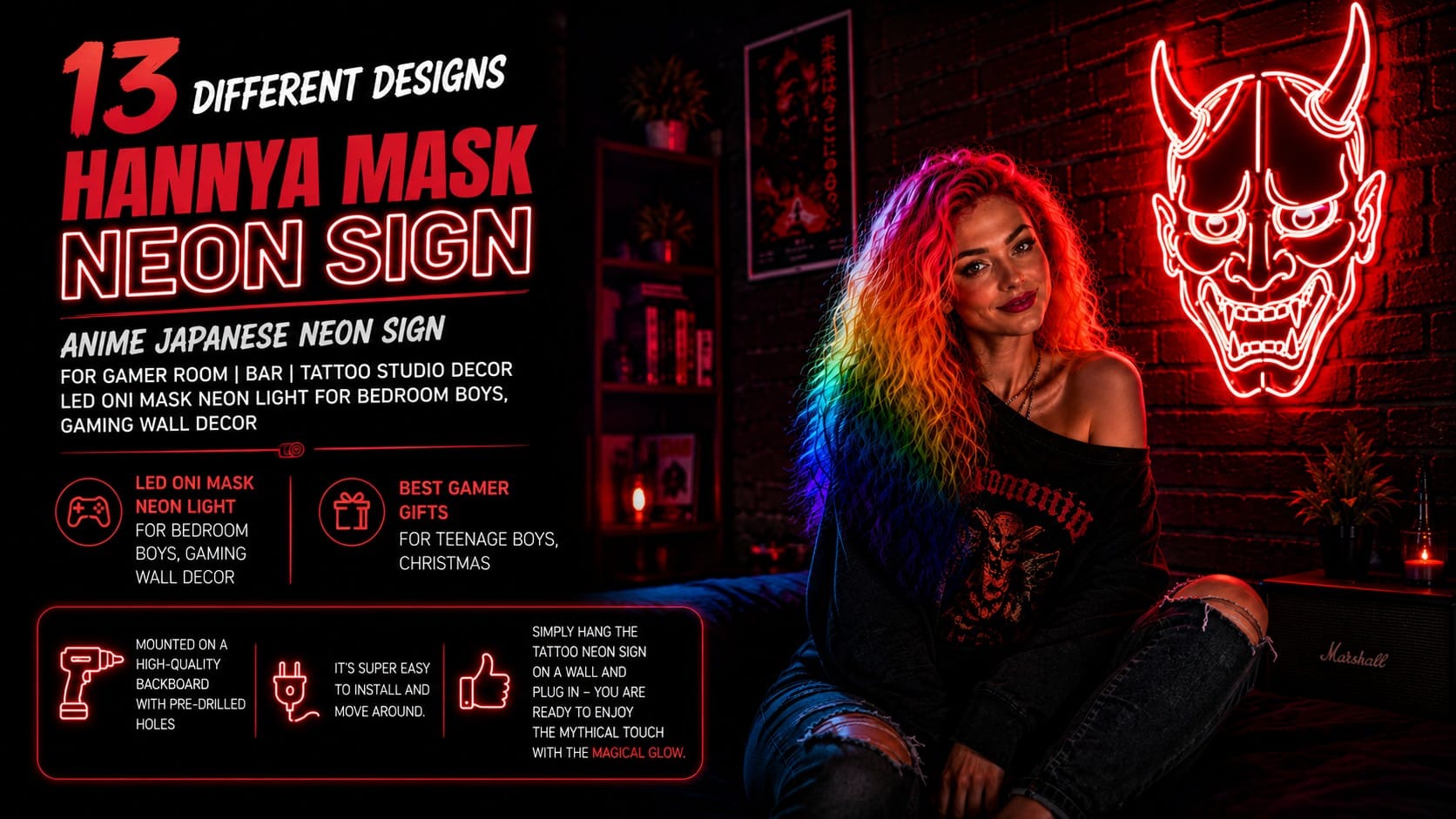 The Kavaas Hannya Mask Neon Sign: The Statement Piece Your Gaming Wall Needs Kavaas Hannya Mask LED neon sign glowing on a gaming and streaming wall — Hannya mask neon sign