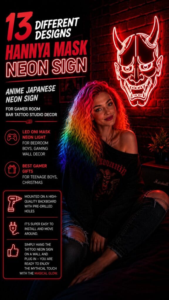 The Kavaas Hannya Mask Neon Sign: The Statement Piece Your Gaming Wall Needs Kavaas Hannya Mask LED neon sign glowing on a gaming and streaming wall — Hannya mask neon sign