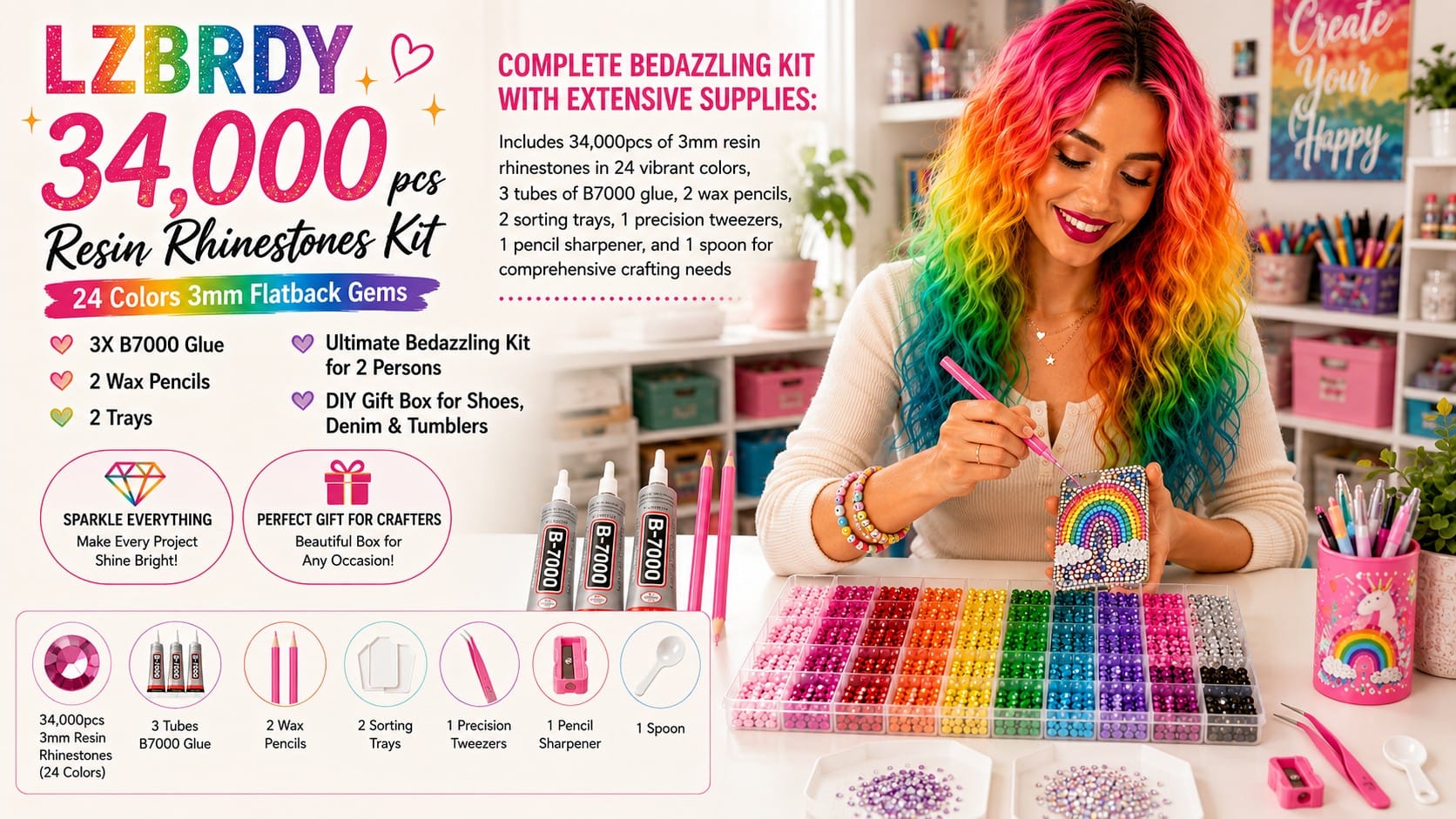The 34,000-Piece Bedazzle Kit: The Y2K Craft That Blings Out Everything 34,000-piece rhinestone bedazzle kit with colorful gems for customizing clothes and phone cases — bedazzle rhinestone kit