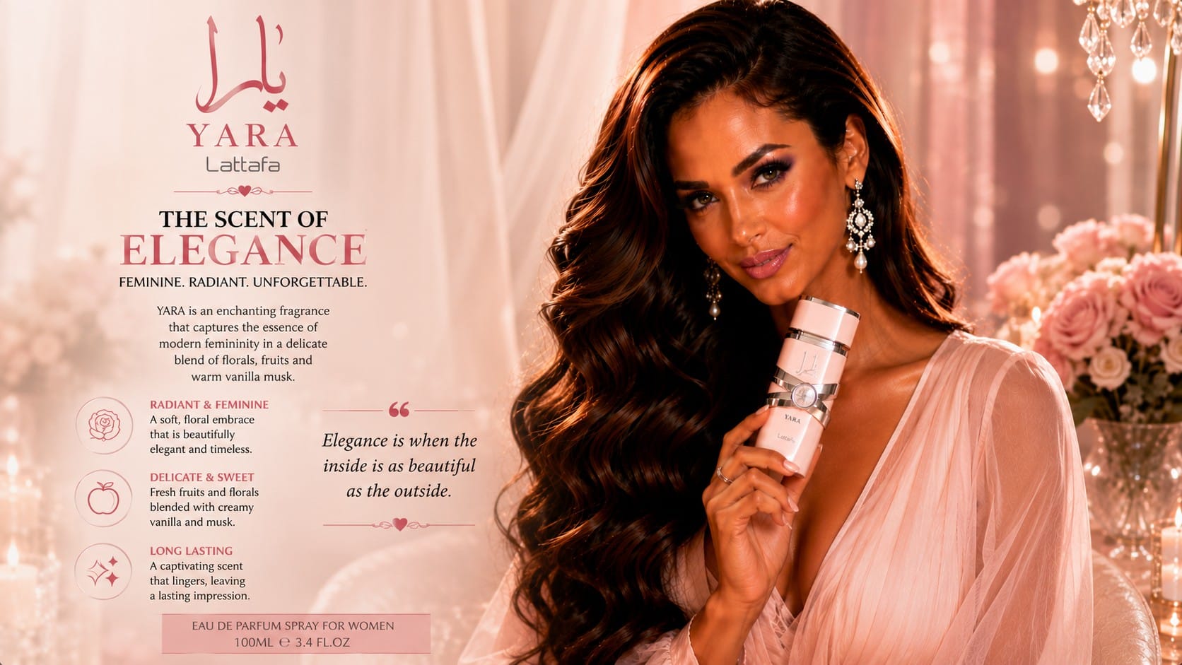 Lattafa Yara perfume bottle in pink with its ornate cap — Lattafa Yara review