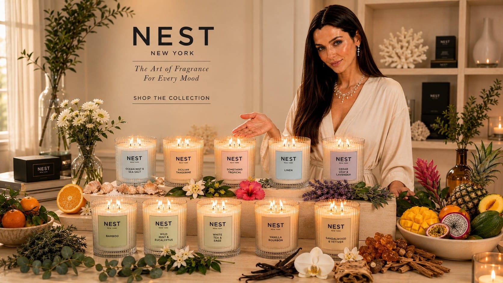NEST Bamboo 3-Wick Review: The Luxury Candle That Actually Makes Financial Sense NEST New York Bamboo three-wick candle in its reusable glass vessel burning in a large drawing room