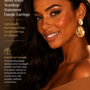 PAVOI 14K gold plated hammered teardrop statement dangle earrings for women