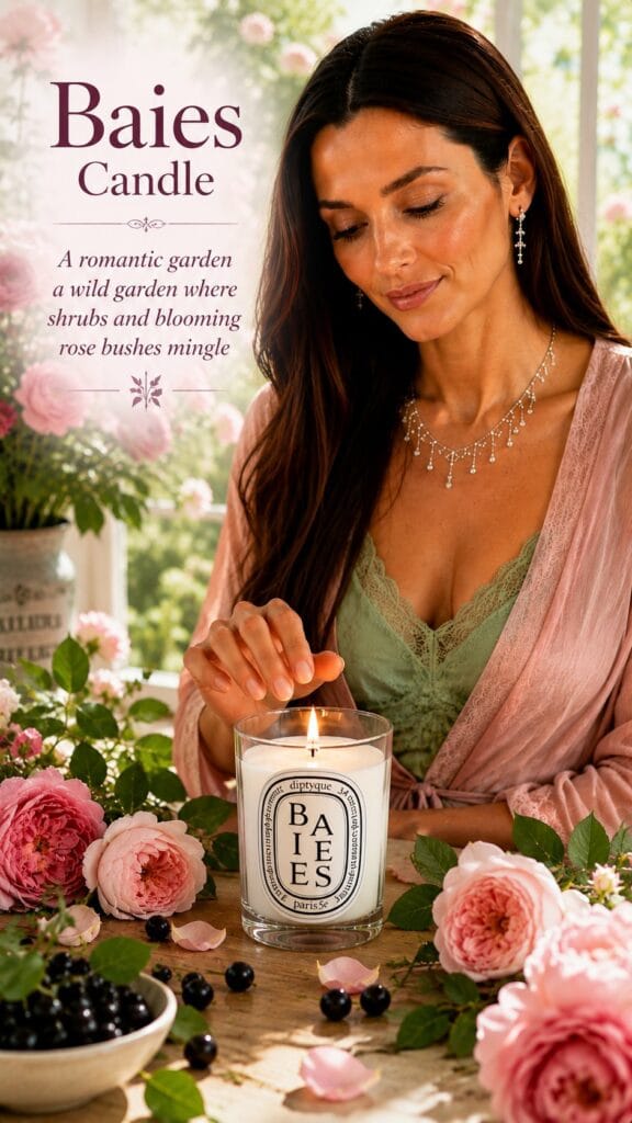 The Diptyque Baies: The Candle That Invented the Luxury Candle Diptyque Baies scented candle in its signature art deco glass vessel with oval label, lit on a styled surface