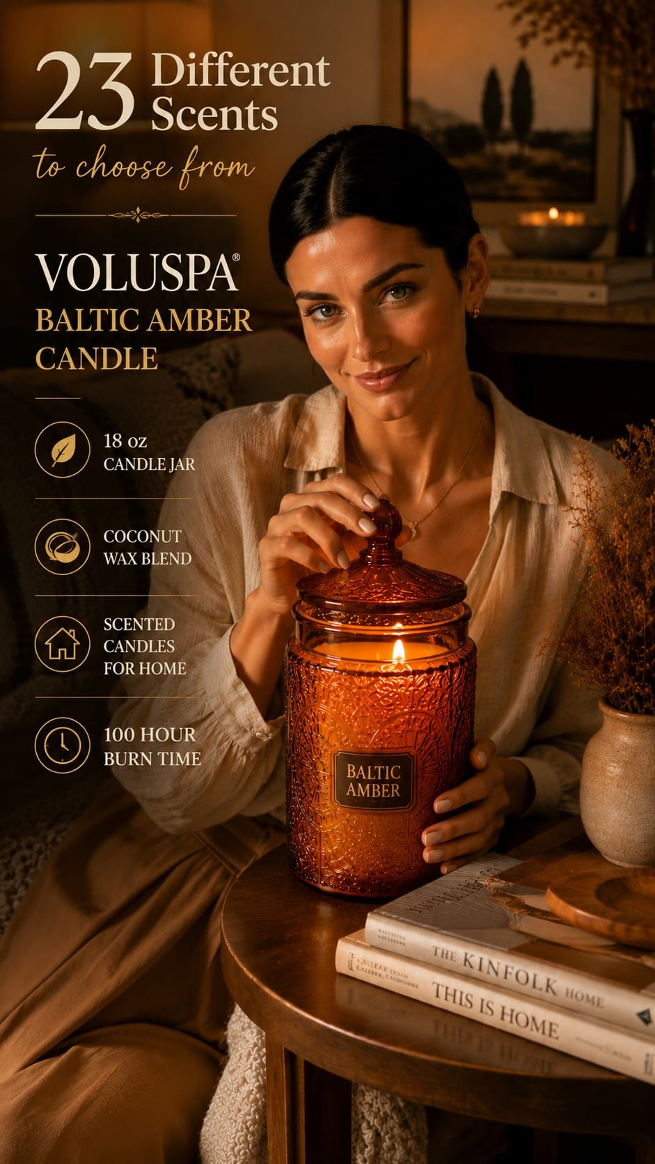 Voluspa Baltic Amber candle in an embossed amber glass apothecary jar with lid