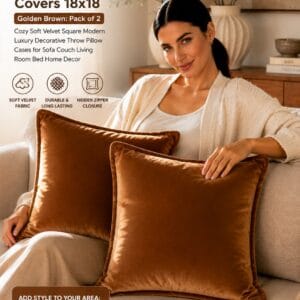 DEZENE set of 2 cozy soft velvet throw pillow covers styled on a sofa Image focus keyword: velvet throw pillow covers