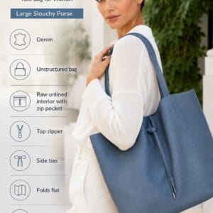 TAKEASY large soft Italian leather tote bag for women with a top zipper, carried on the shoulder