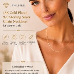 Jewlpire 18K gold plated 0.8mm box chain necklace lying flat, a thin dainty gold chain for women