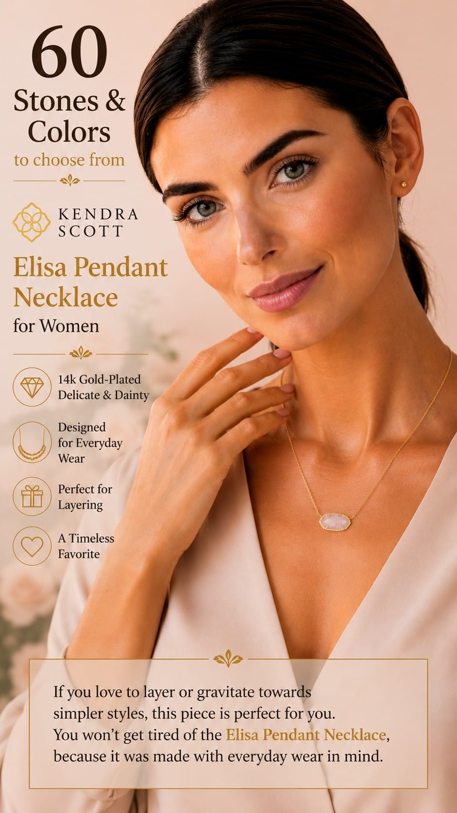 Kendra Scott Elisa Pendant Necklace Kendra Scott Elisa gold-plated pendant necklace with a stone pendant on a dainty chain