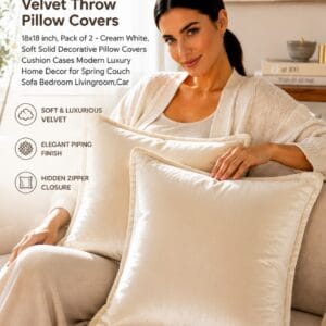 MIULEE set of 2 soft solid velvet throw pillow covers styled on a sofa Image focus keyword: velvet throw pillow covers