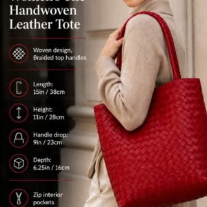 Madewell handwoven leather tote in burnt sienna woven cowhide with braided top handles