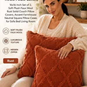 decorUhome set of 2 soft plush faux wool throw pillow covers on a couch