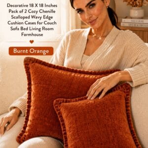 CaliTime set of 2 cozy chenille throw pillow covers with a scalloped wavy edge on a couch