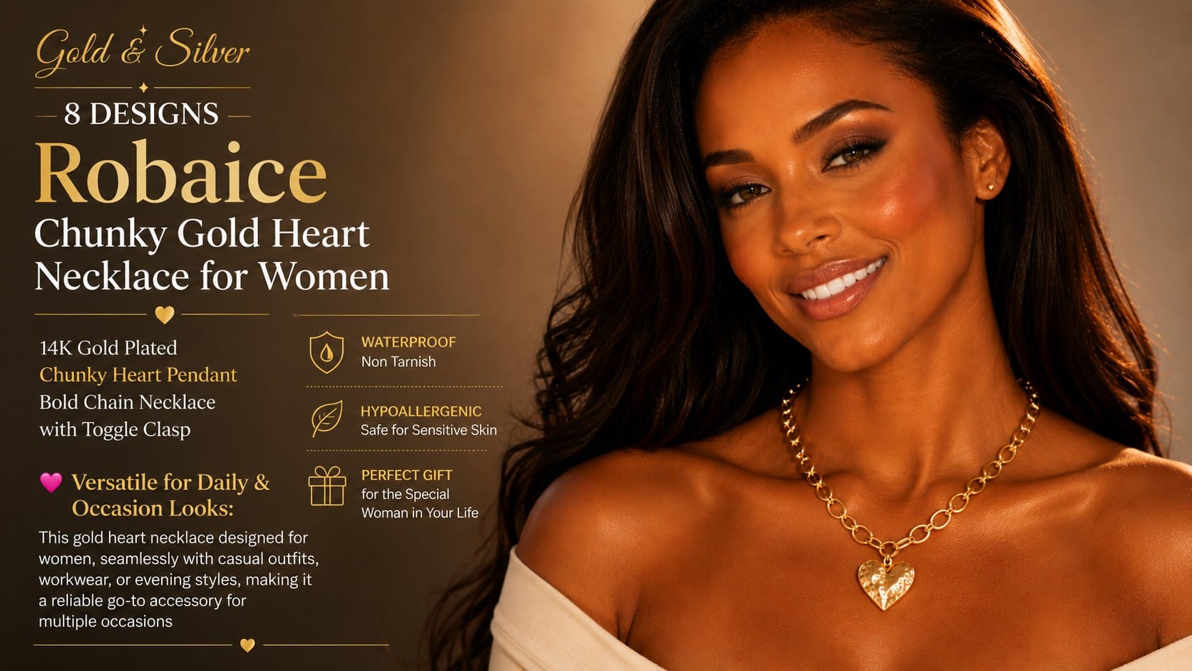 Robaice chunky gold heart pendant statement chain necklace — Robaice chunky heart necklace