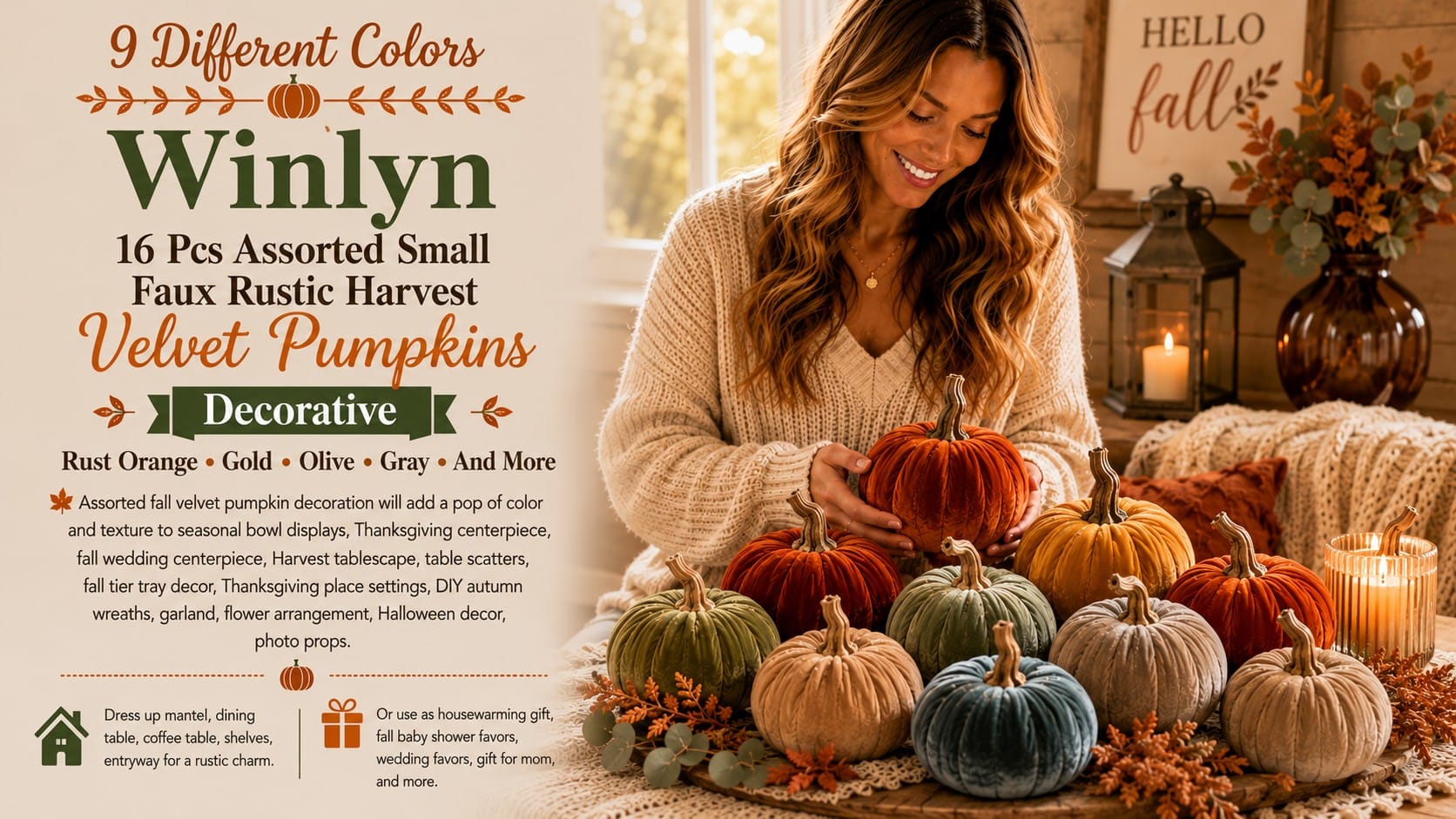 The Winlyn Velvet Pumpkins: The $19 Set That Makes Your Whole Fall Look Expensive Winlyn assorted velvet pumpkins in rust, gold, olive, gray and cream arranged on a rustic wood tray for fall