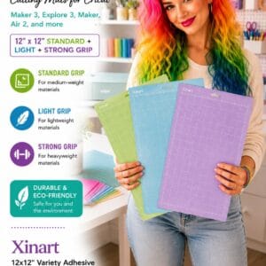 Xinart 12x12 variety cutting mats for Cricut in light, standard, and strong grip