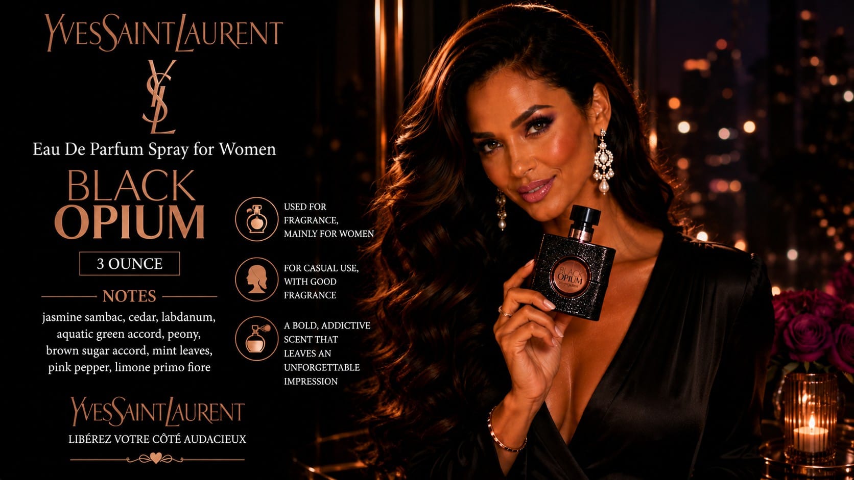 Sparkle Stacey best sweet gourmand perfumes — Black Opium, Lattafa Yara, and Sol de Janeiro mist — best sweet gourmand perfume
