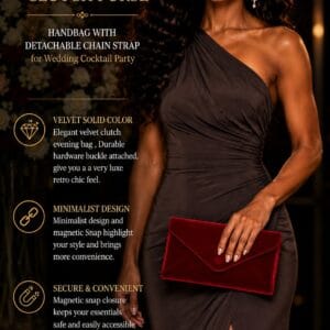 Women's velvet solid color evening clutch purse with a detachable gold chain strap for formal occasions