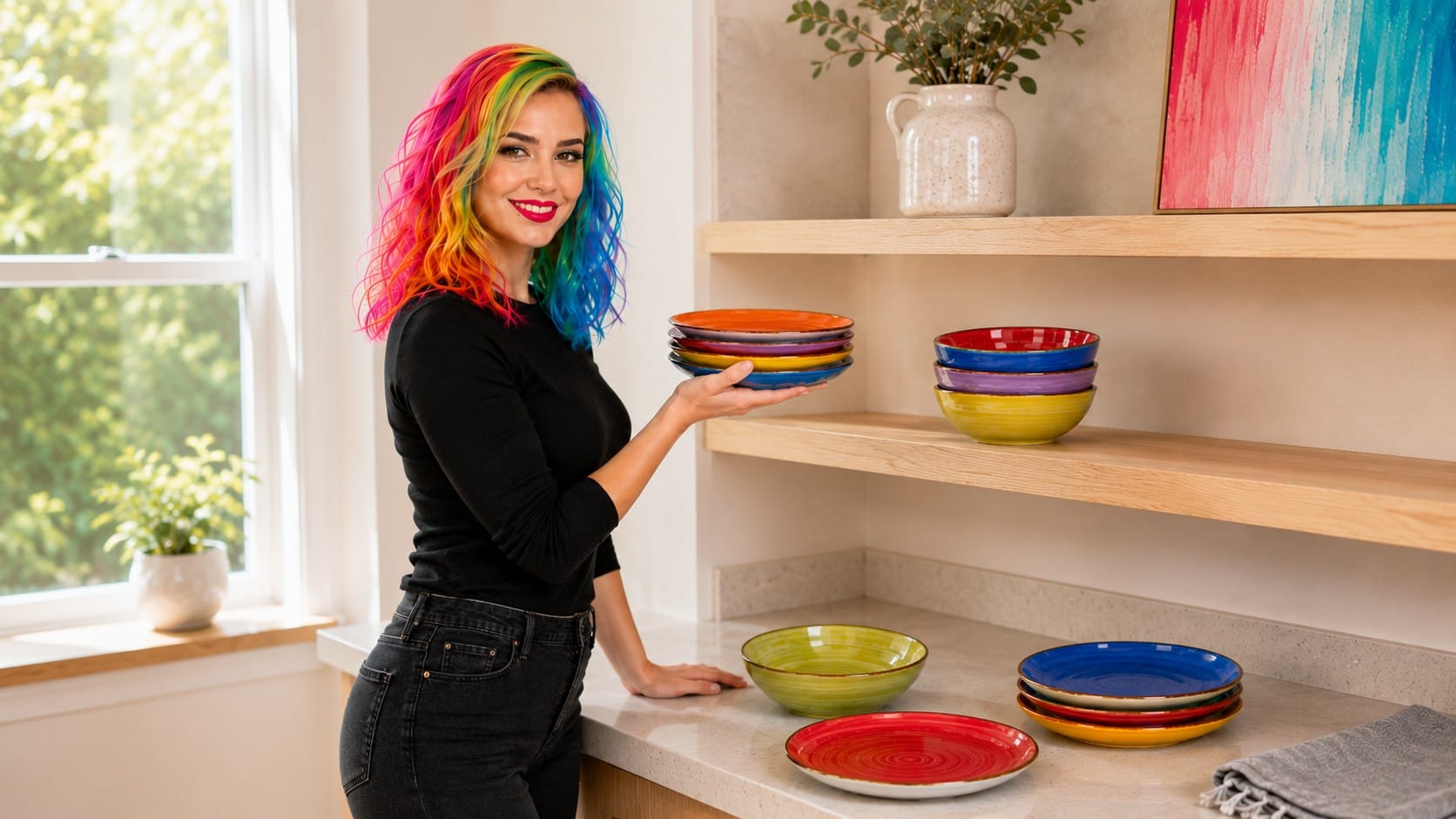 24 pieces multicolor stoneware dinner set vicky hero