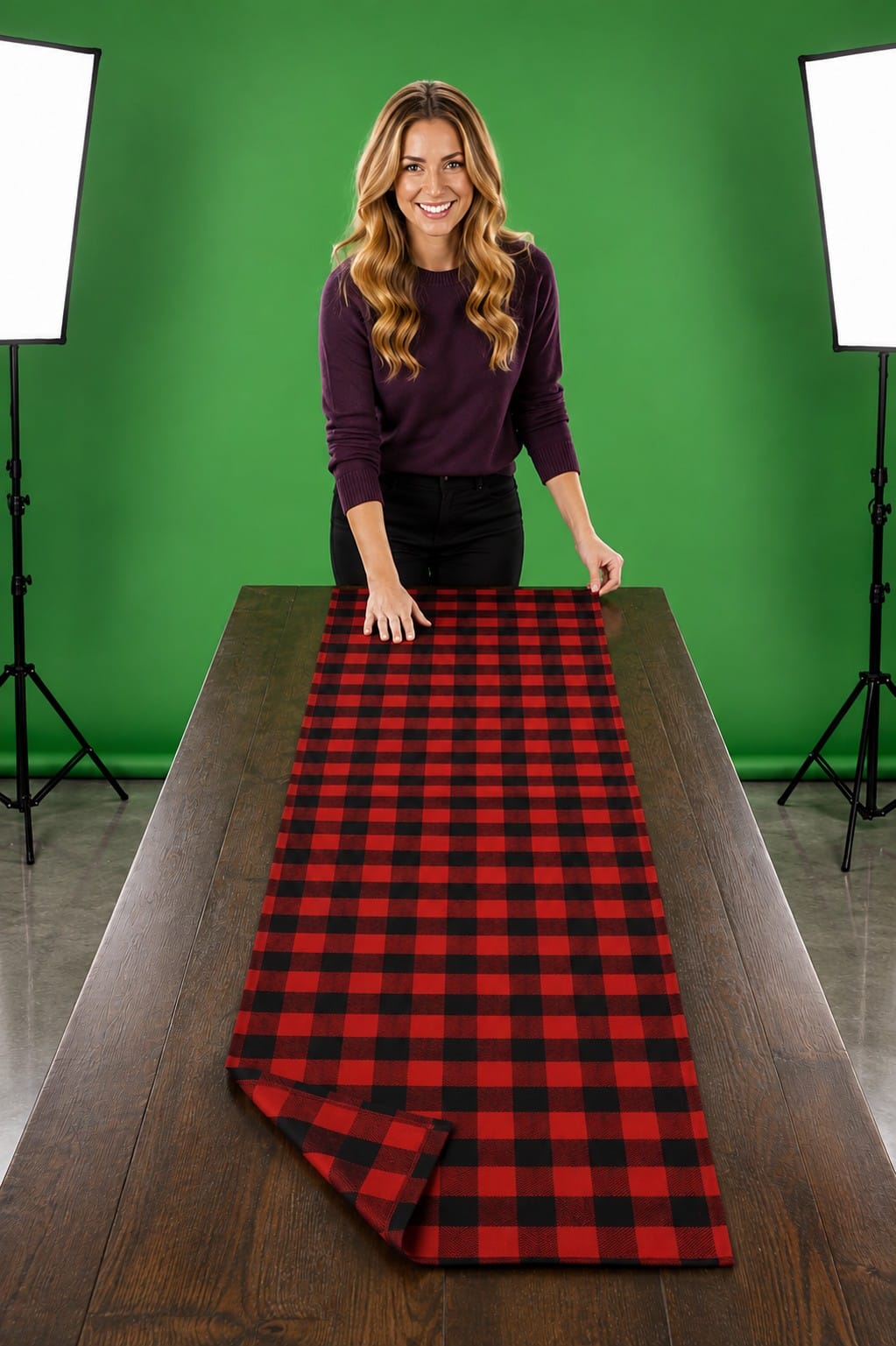 Cozy Farmhouse Christmas Table: Setting Ideas to Shop the Look Wendy presenting buffalo plaid table runner