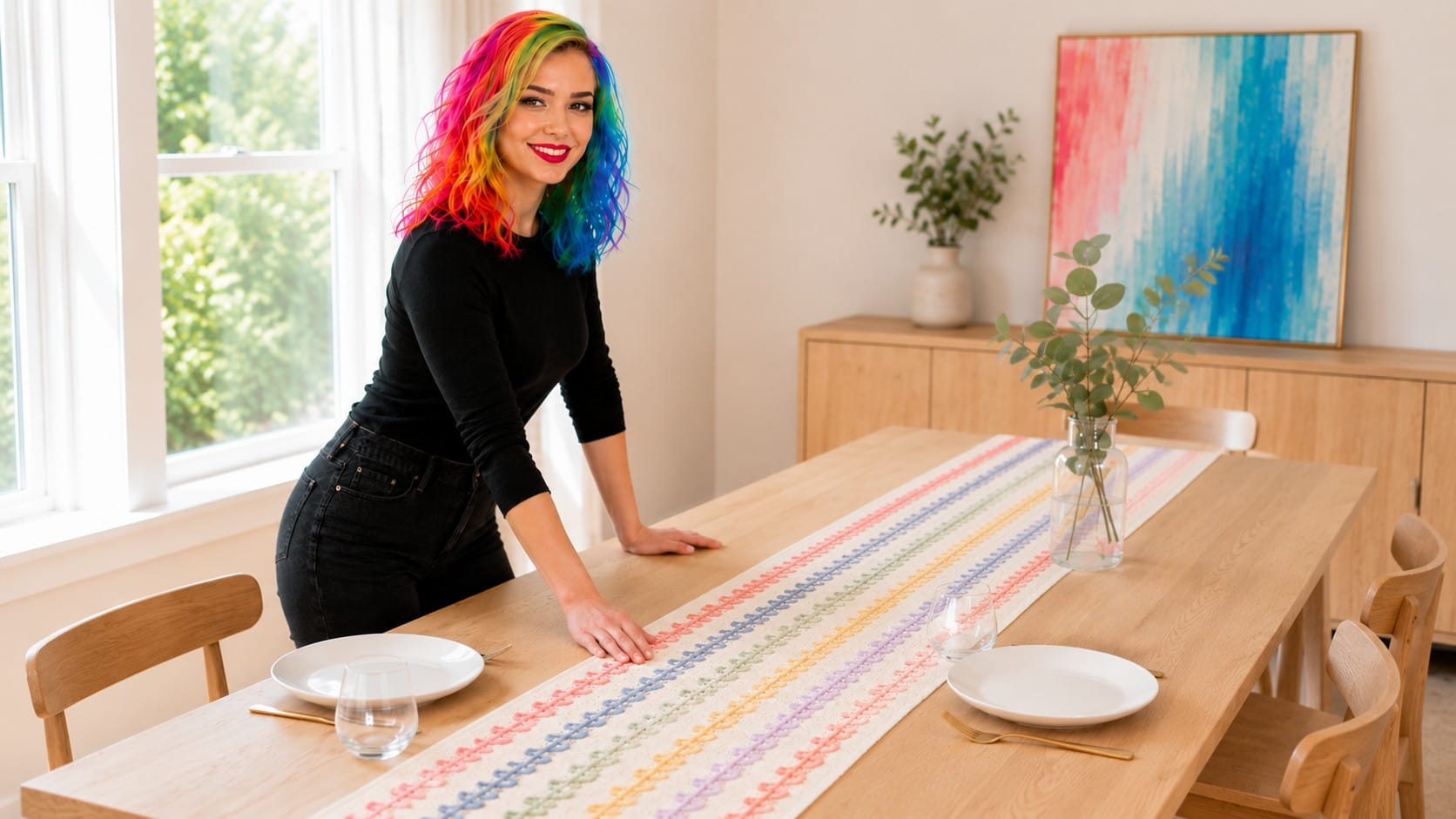 colorful woven farmhouse hollow table runner vicky hero