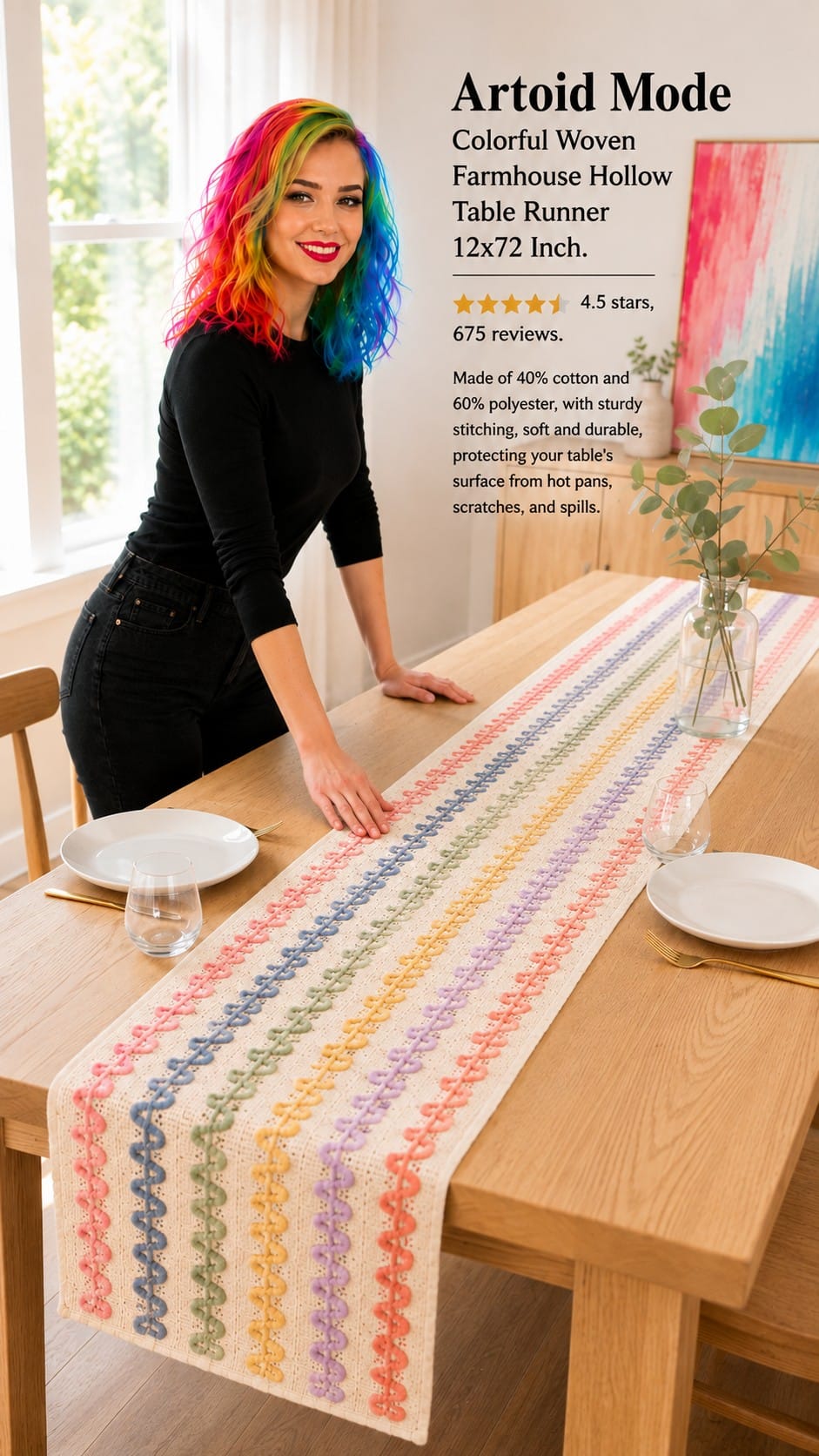 Colorful woven checkerboard table runner