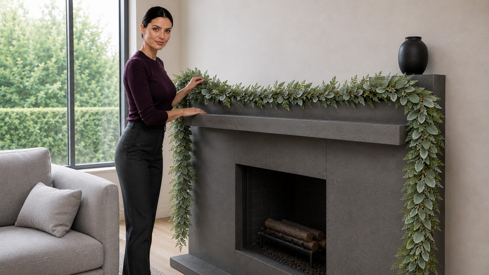 flocked lambs ear garland with eucalyptus nikki hero