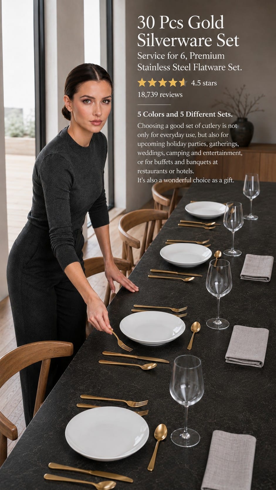 Brushed Gold Flatware Review — Why Matte Beats Mirror Polish Brushed gold flatware set service for six on a neutral table
