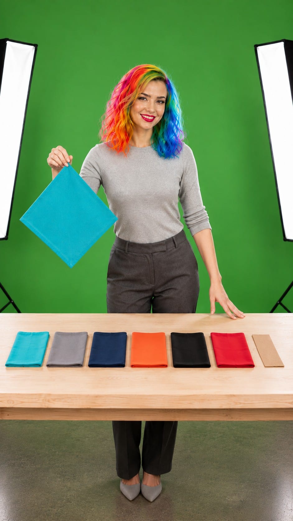 Vicky presenting bright cloth napkins