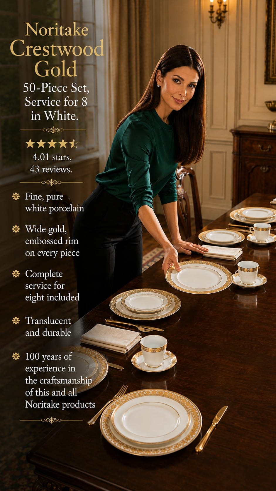 Noritake Crestwood Gold fine china with embossed gold rim