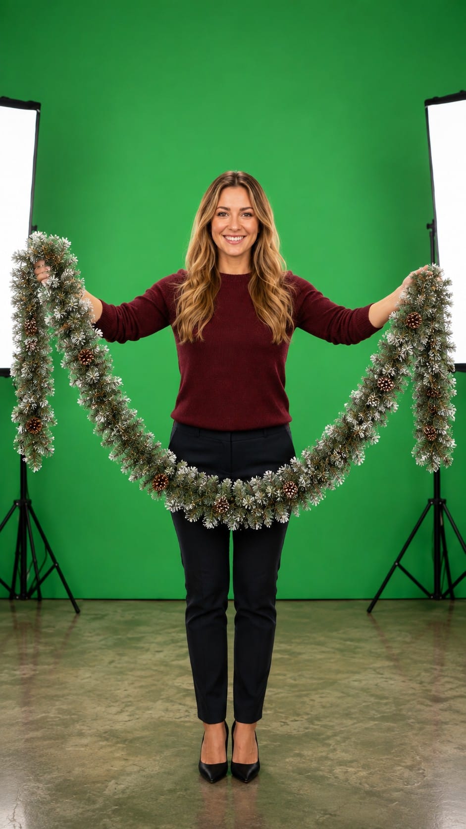 Cozy Farmhouse Christmas Table: Setting Ideas to Shop the Look Wendy presenting pine garland runner