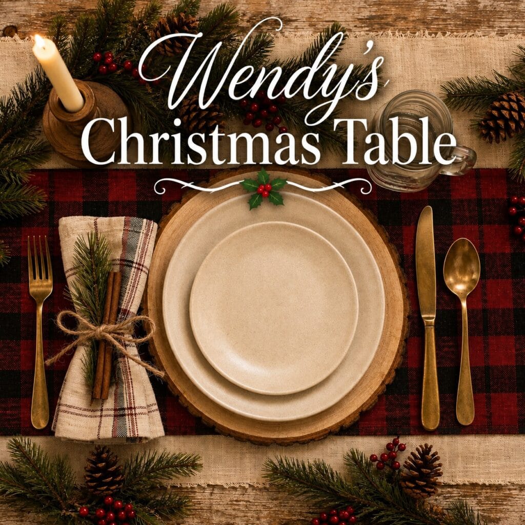 rustic buffalo plaid holiday table setting overlay