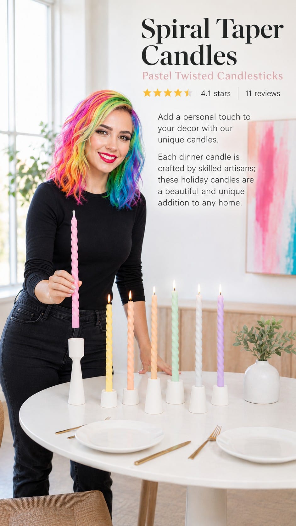 Candy-Color Swirl Taper Candles Review — Vicky's Colorful Christmas Star Candy color swirl twisted taper candles