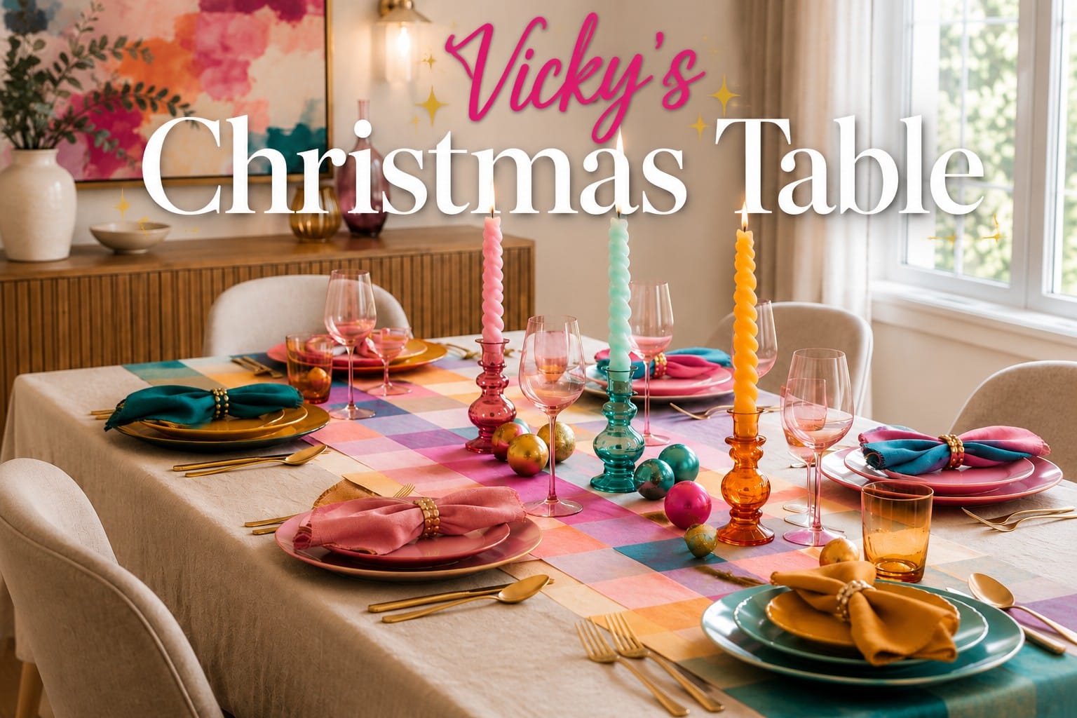 Vivid Vicky's colorful non-traditional Christmas table
