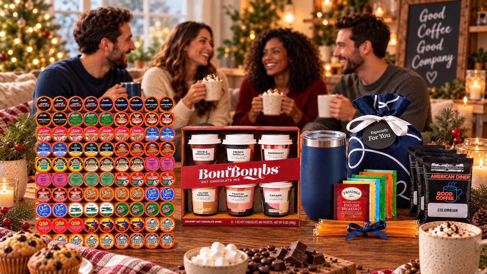 Ready-made coffee, tea and cocoa gift baskets
